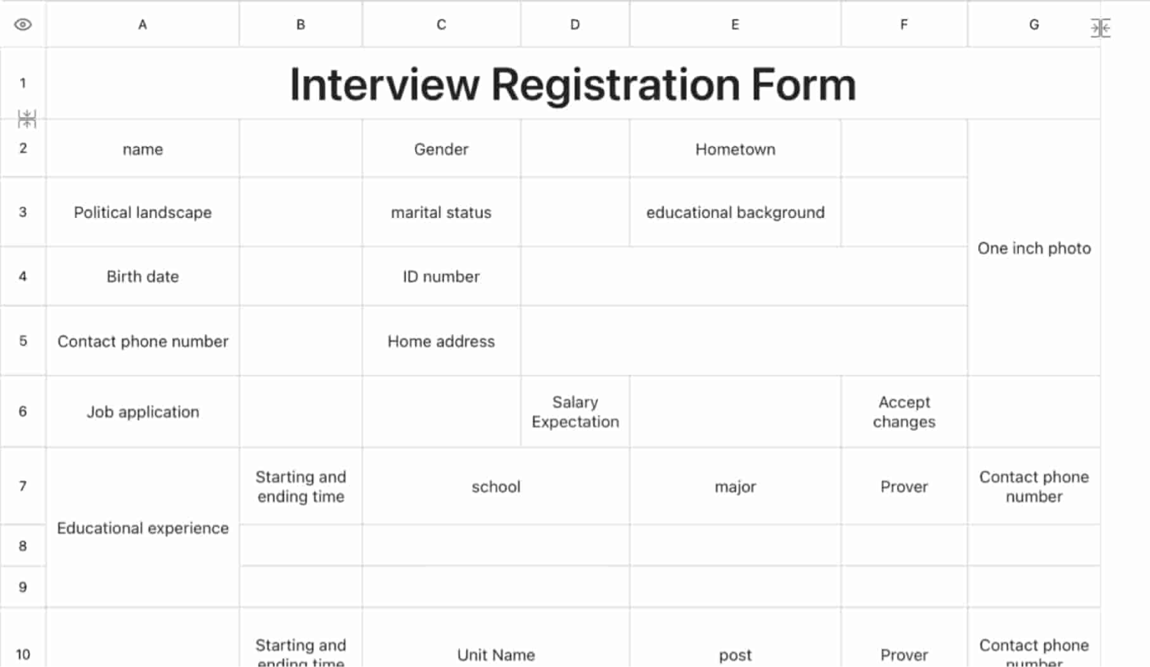 Interview registration form 12